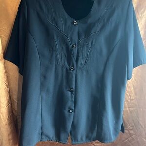 Vintage SS Elegant Black Embroidered Blouse Plus Size
